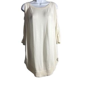 Express Cold Shoulder Rounded Hem Woven Sleeve Sweater Size S